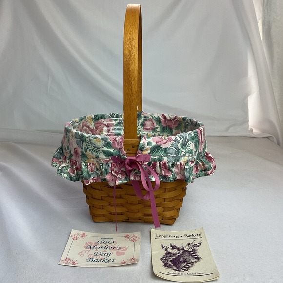 1993 Longaberger Mothers Day Basket Floral Liner Combo w Plastic Liner 12904 EUC - Picture 1 of 11